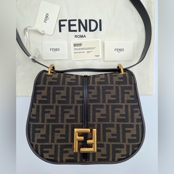 $3K BRAND NEW FENDI C'MON MEDIUM FF BROWN JACQUARD LEATHER BAG - Picture 6 of 16